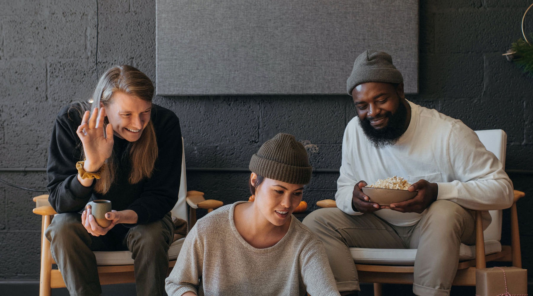 a group of friends together eating food